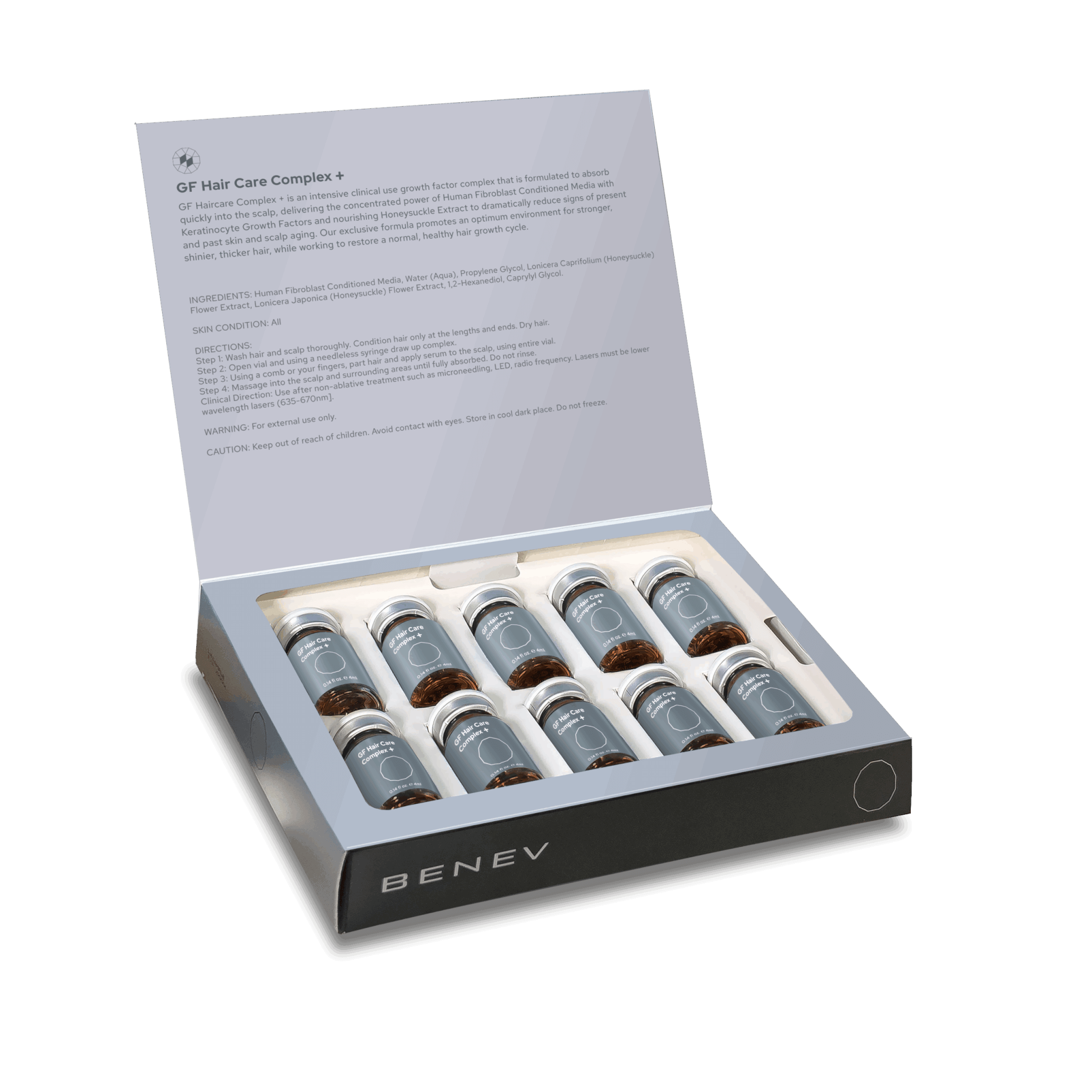 当院で毛髪再生注射に使用するBENEV GF Hair Care Complex Plusの製品キット