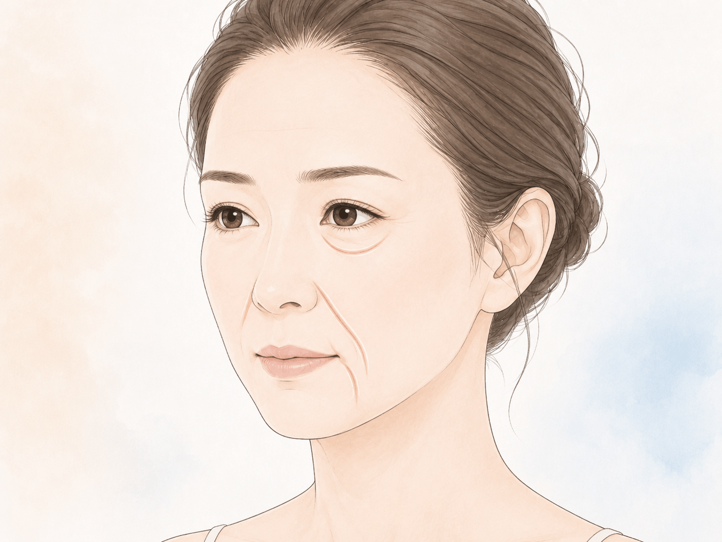 ゴルゴライン・ほうれい線・マリオネットラインの位置を示した女性の顔のイラスト