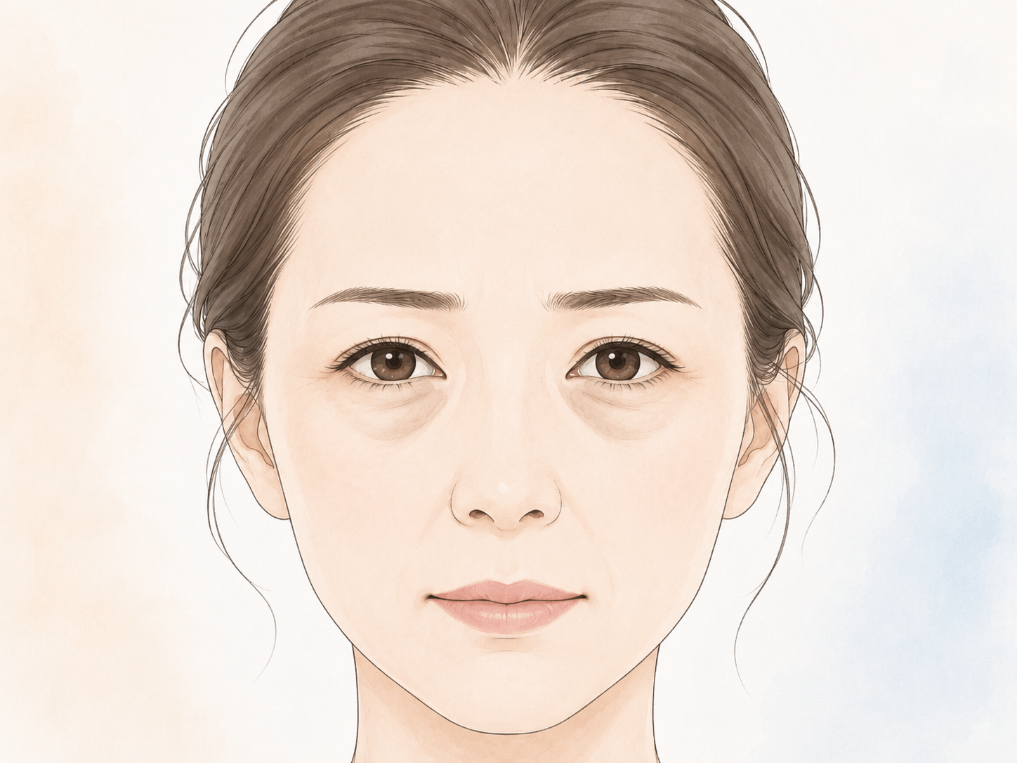 目の下のくま・くぼみ・たるみと影を示した女性の目元のイラスト