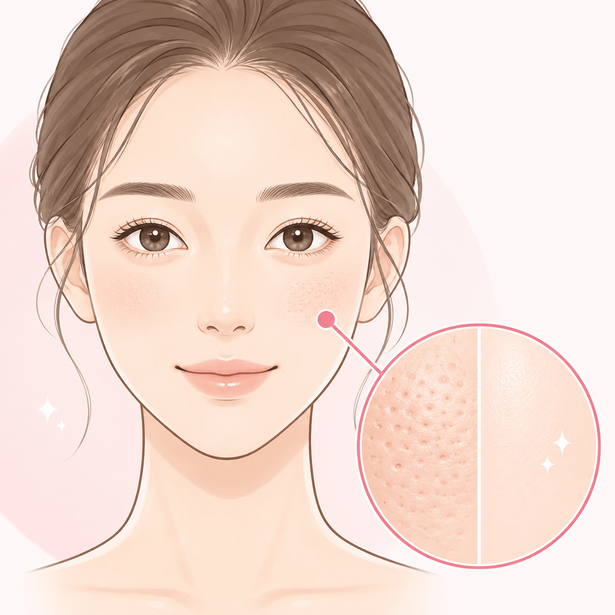 肌のキメや毛穴の目立ちをイメージした拡大イラスト