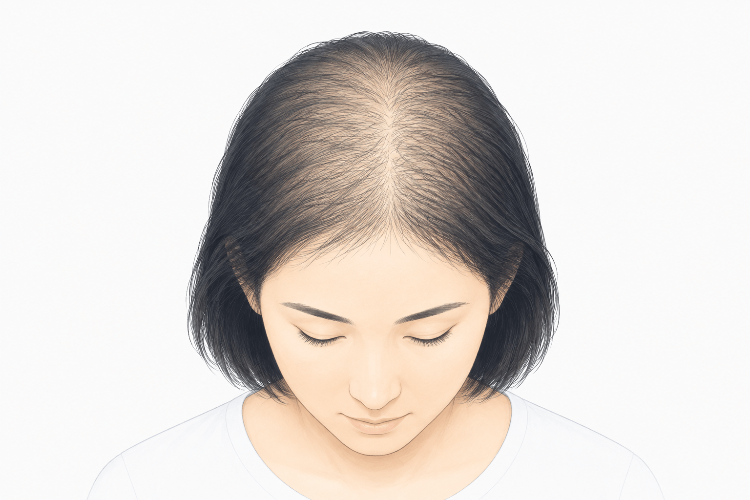 特定の部位に限らず頭部全体の抜け毛が増える休止期脱毛のイメージ
