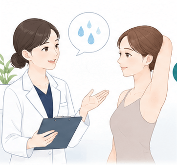 医師が脇の多汗症ボトックスの適応や施術範囲を確認するイメージ