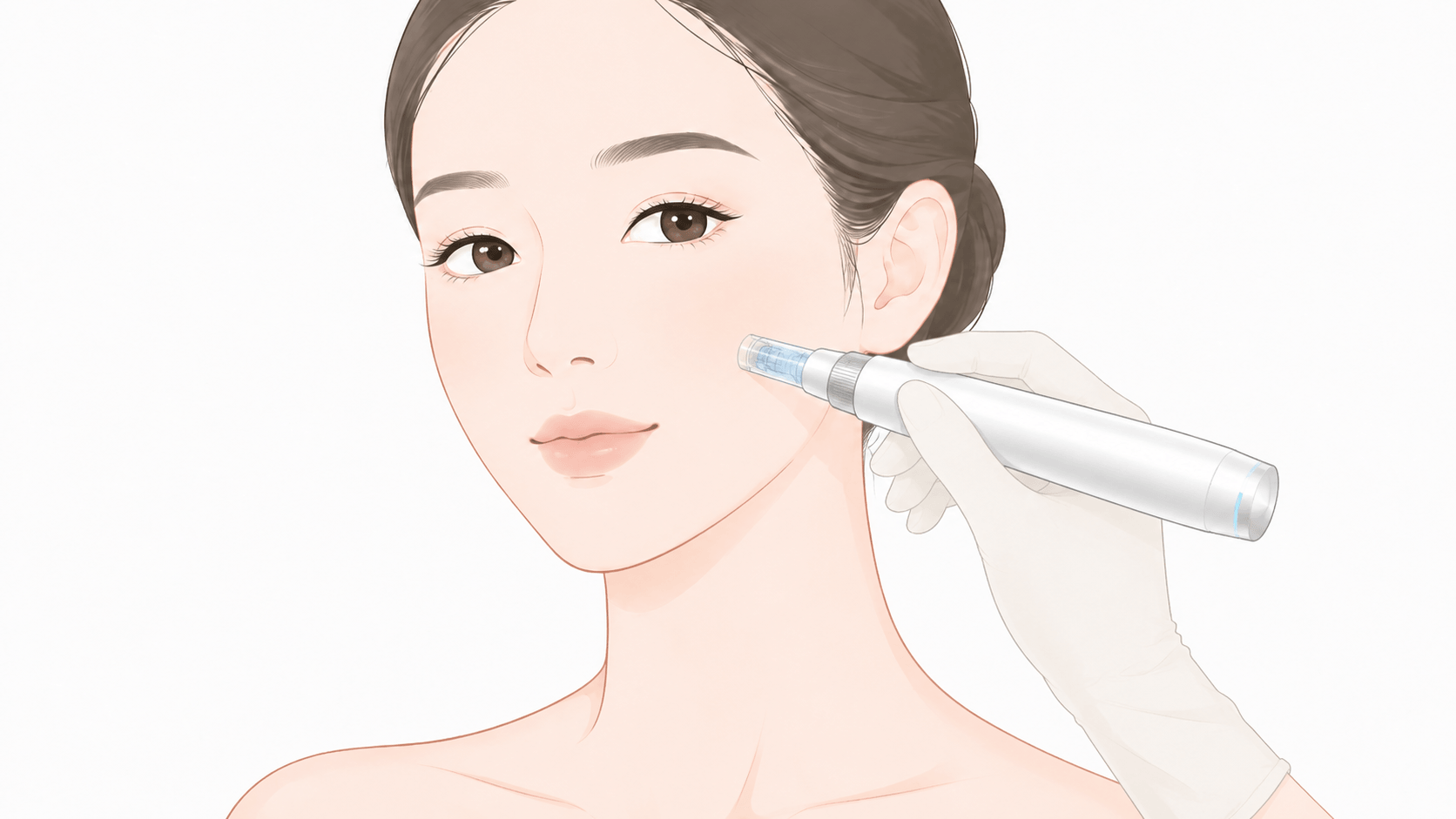 頬へダーマペンを使用する肌質改善治療のイラスト