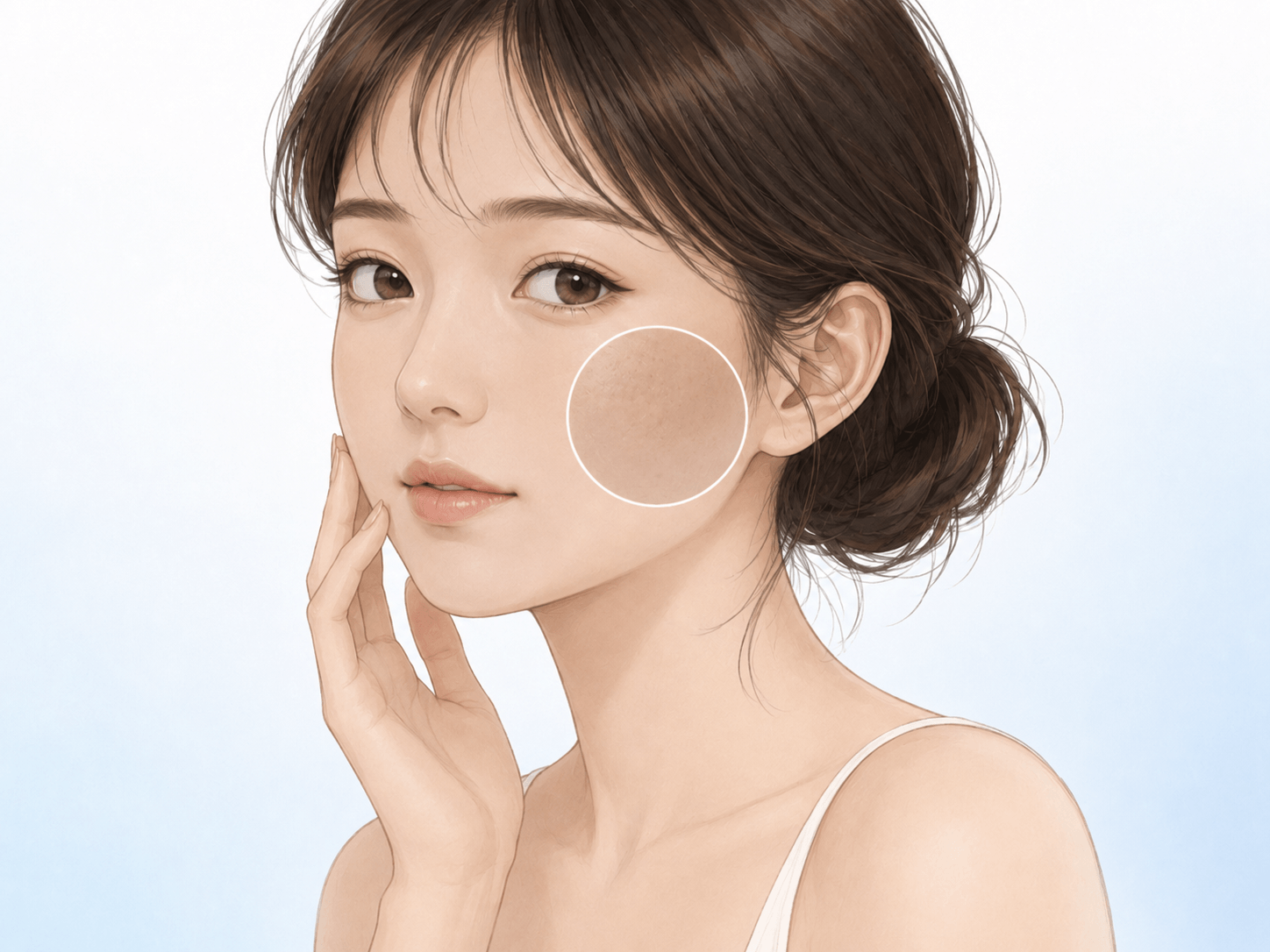 肌のくすみと透明感不足を示した女性のイラスト