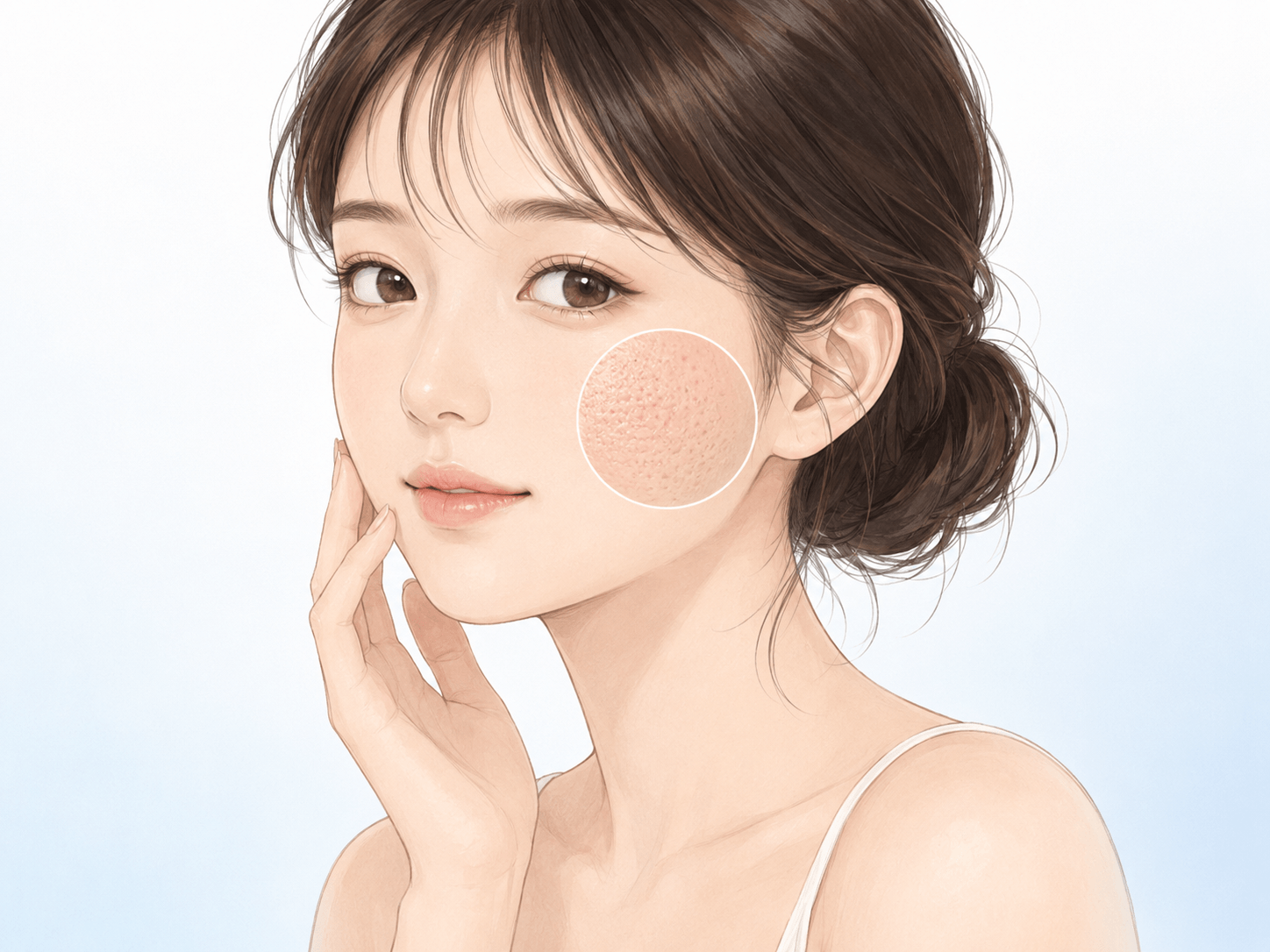 頬のニキビ跡と肌の凹凸を示した女性のイラスト