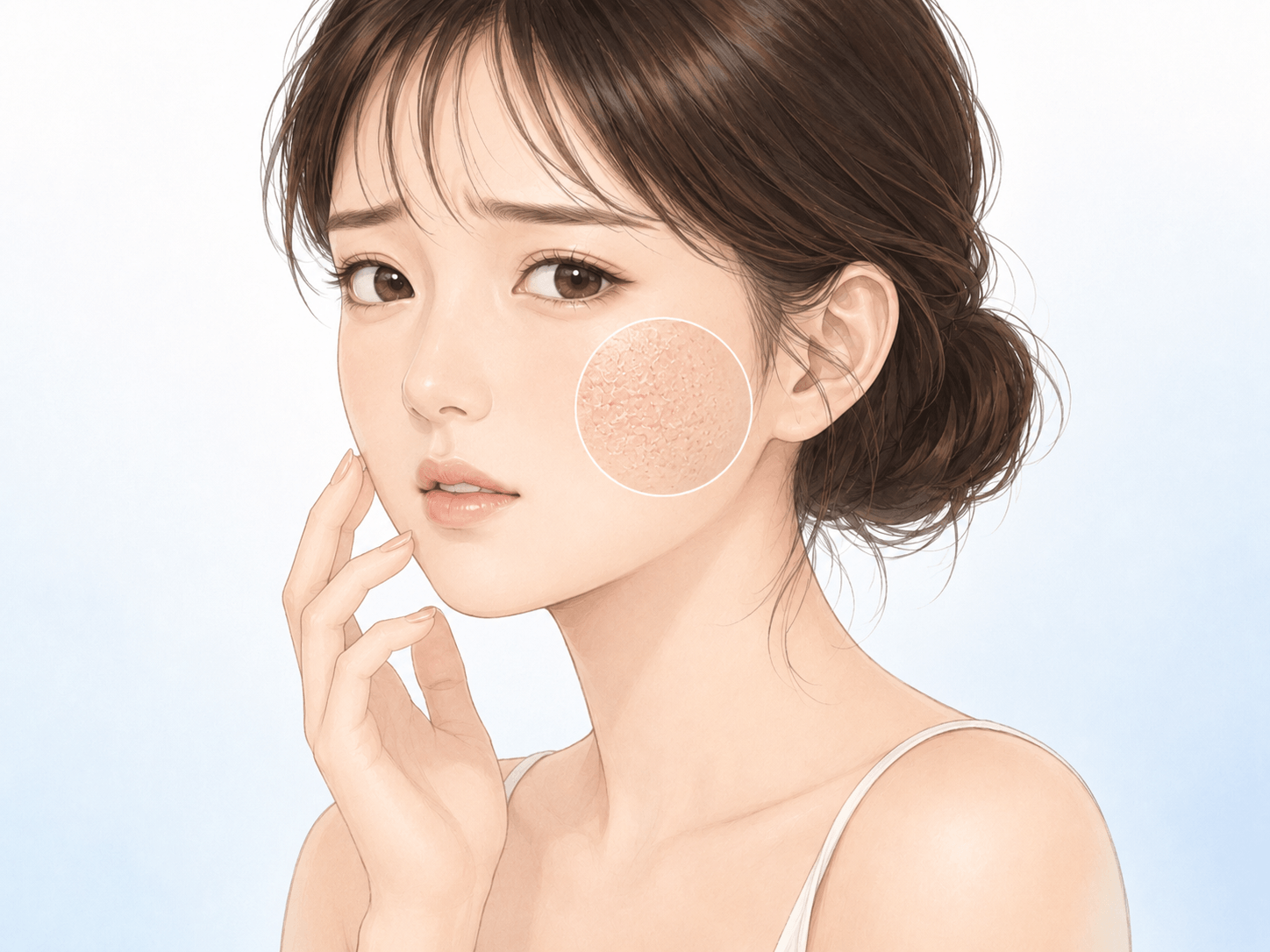 肌の乾燥とキメの乱れを示した女性のイラスト