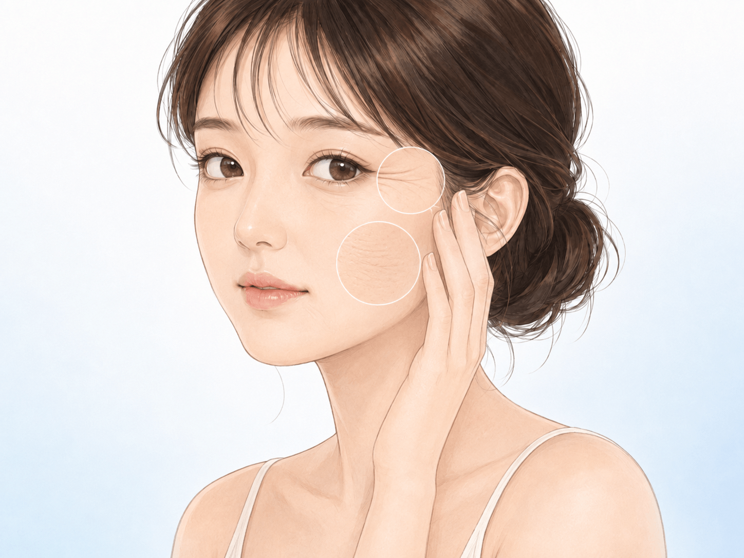 肌のハリ低下と細かな小じわを示した女性のイラスト