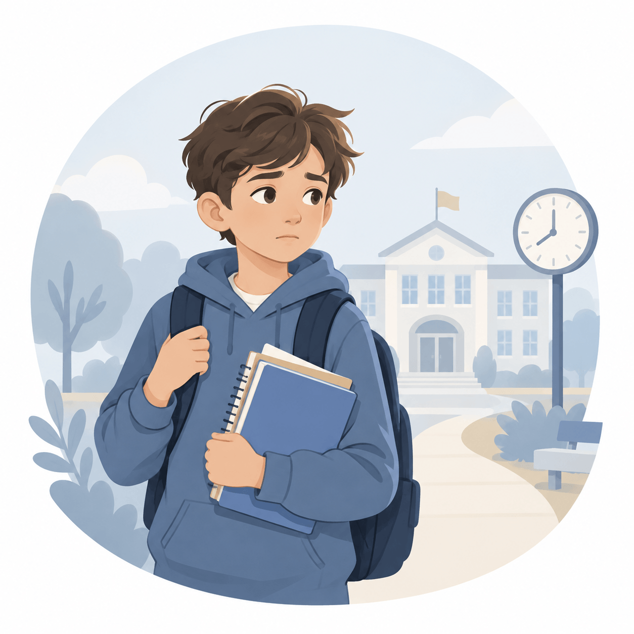 学校生活に不安や困りごとを抱える子どものイラスト