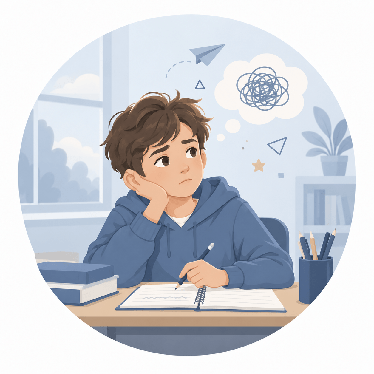 集中や行動の困りごとを抱える子どものイラスト