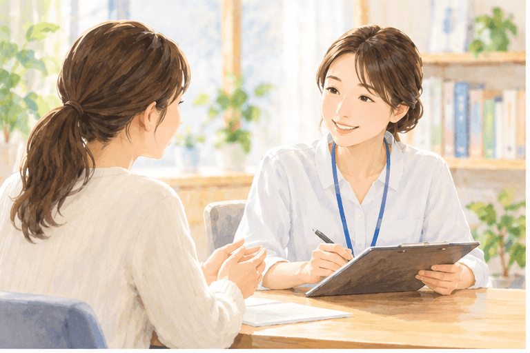 保護者から子どもの行動や家庭での困りごとを聞き取る