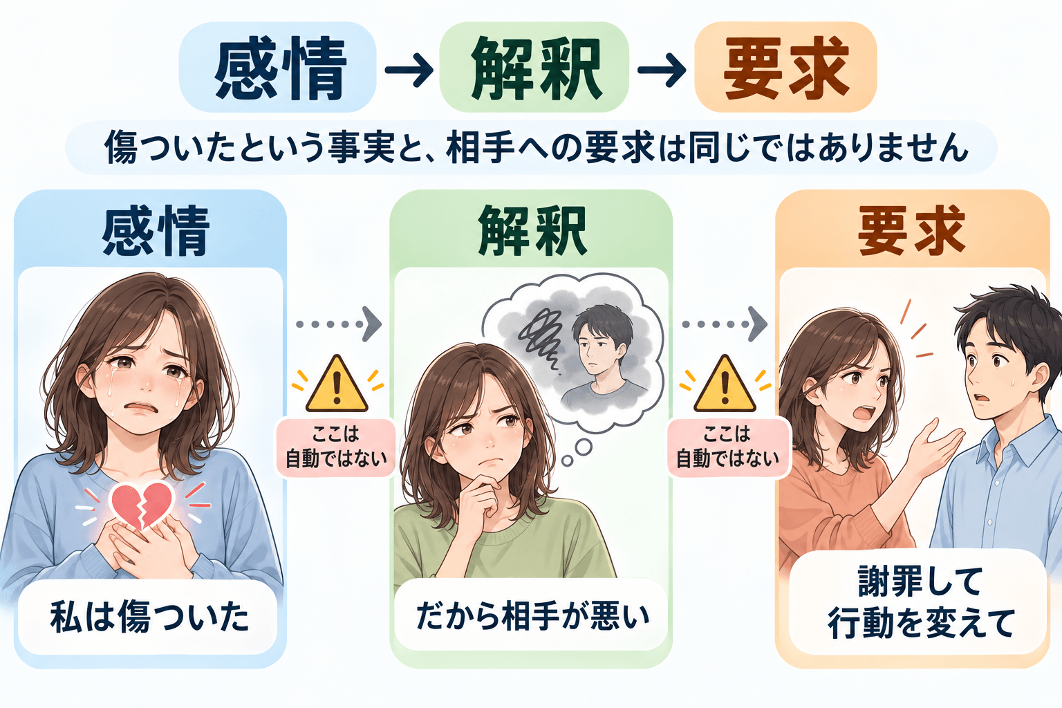 感情・解釈・要求を分けて考える心理モデル